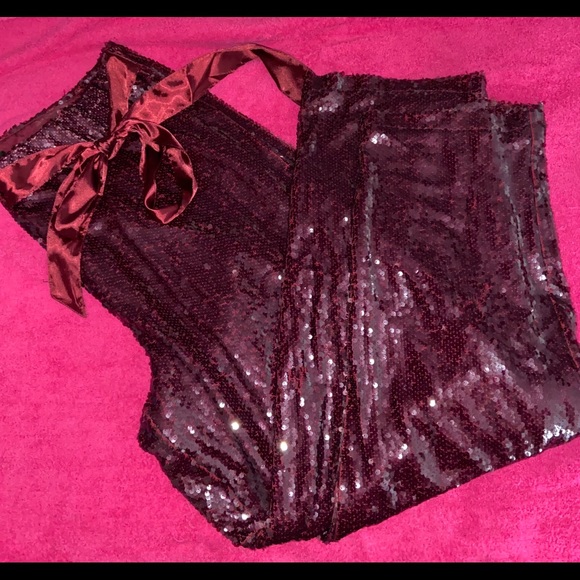 Ashley Stewart Burgundy Sequin Set 18/20 - Picture 4 of 5